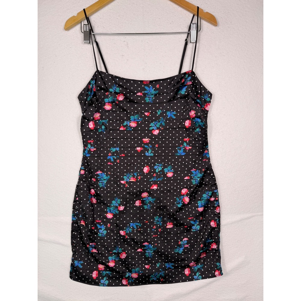 For Love & Lemons Posey Dress Women XL Black Floral Polka Dot Pleated Mini NEW - Picture 2 of 13